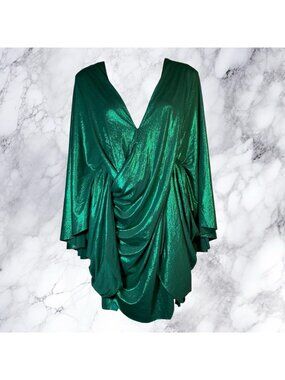 Ellae Lisque Center of Attention Liquid Green Metallic Dress
